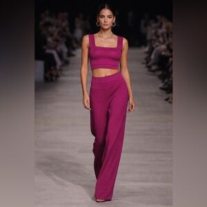 Fleur du Mal Pink Knit Crop Top Stretch Wide Strap Bustier